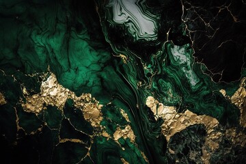 Dark green and gold marble texture background. AI generated 