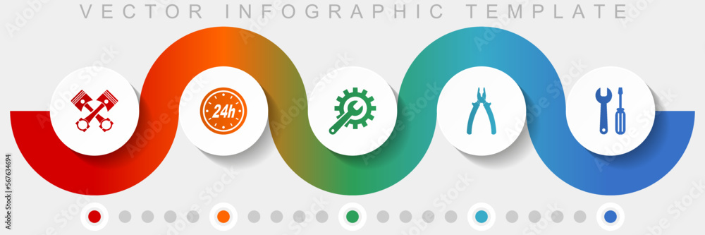 Fototapete car serivce and workshop infographic vector template with icon set, miscellaneous icons such as pist
