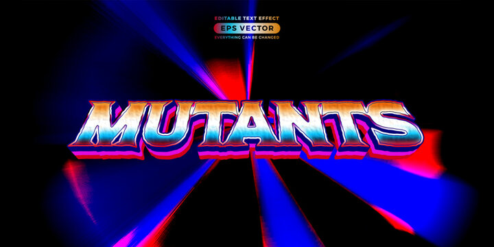 Retro text effect mutants futuristic editable 80s classic style with experimental background, ideal for poster, flyer, social media post with give them the rad 1980s touch