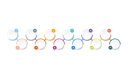 Basic circle infographic with 12 steps, process or options.