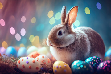 Fototapeta na wymiar Hop into Easter Fun Rabbit and Egg. Generative AI