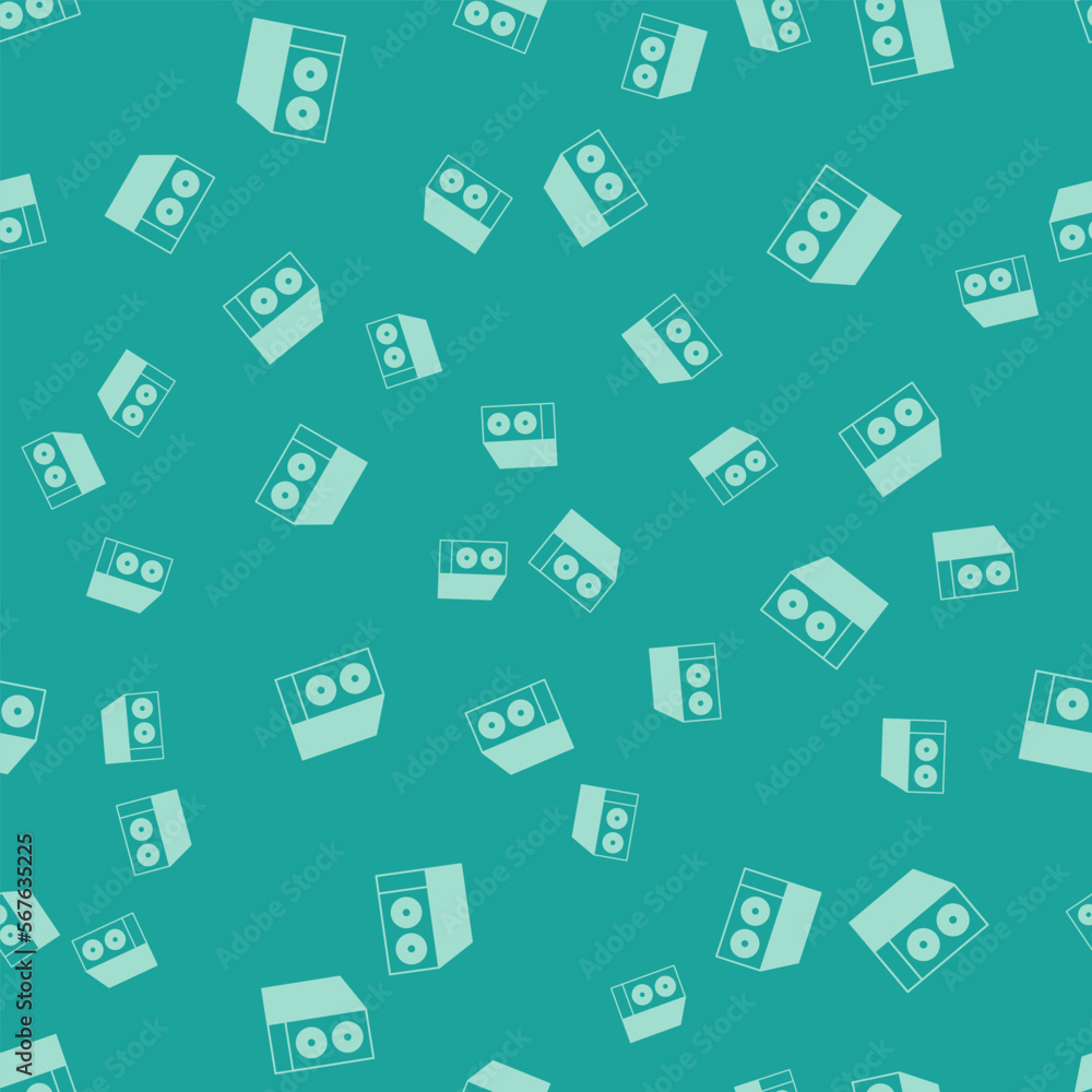 Poster Green Case of computer icon isolated seamless pattern on green background. Computer server. Workstation. Vector