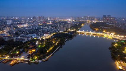 Fototapeta na wymiar Aerial photography of Taizhou city night scene large format