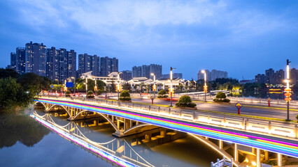 Aerial photography of Taizhou city night scene large format