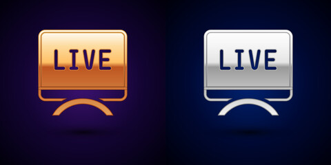 Gold and silver Live report icon isolated on black background. Live news, hot news. Vector