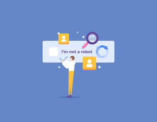 I'm not a robot. verification of human or robot. checking system or user identification. protection from bot attacks. a user doing verification. illustration concept design. graphic element