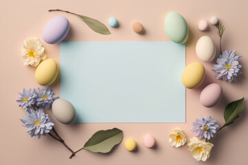 Naklejka na ściany i meble Modern Easter Minimalism Egg and Flowers background. Generative AI