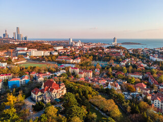 Aerial photo of European architectural landscape in Qingdao Coastal Bay Area