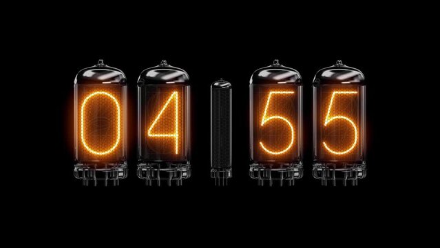 Countdown. Countdown 5 minutes. Nixie tube indicator countdown. Gas discharge indicators and lamps. 3D. 3D Rendering
