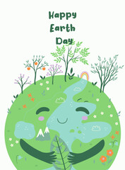 Poster or postcard for earth day. Vector graphics.