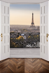 View from the window, beautiful evening landscape. Photo wallpaper with a view of the city. A city in Italy. View from the balcony. Fresco for the interior. - 567639824