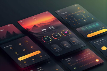 Modern user interface design. Conceptual mobile phone screen mock-up for application interface. Orange, Purple, Black, Gray.
