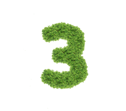 Grass number Three isolated on white background. Symbol 3 with the green lawn texture. Eco symbol collection. with clipping path and alpha channel for both printing and web pages.