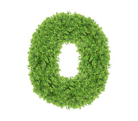 Grass number Zero isolated on white background. Symbol 0 with the green lawn texture. Eco symbol collection. with clipping path and alpha channel for both printing and web pages.