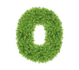Grass number Zero isolated on white background. Symbol 0 with the green lawn texture. Eco symbol collection. with clipping path and alpha channel for both printing and web pages.