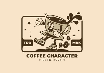 Mascot character illustration badge of a cup of coffee