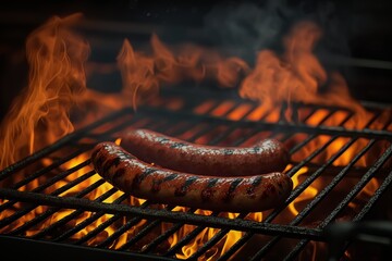 Merguez sausages on a barbecue . Generated by AI.