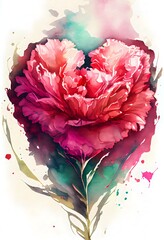Heart-shape of Carnation flower watercoloro background