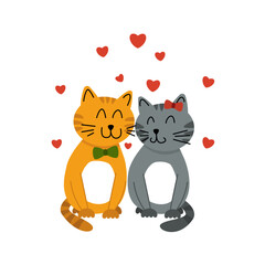 Cats in love. Loving couple. Kitten. Flat, cartoon, vector