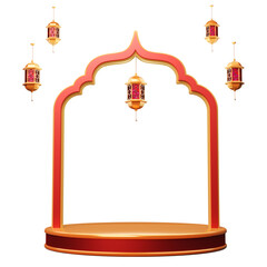 podium lantern and moon islamic design element 