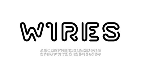 Digital style alphabet, font from segment rounded line, minimal linear style letters and numbers, part three, vector illustration 10EPS