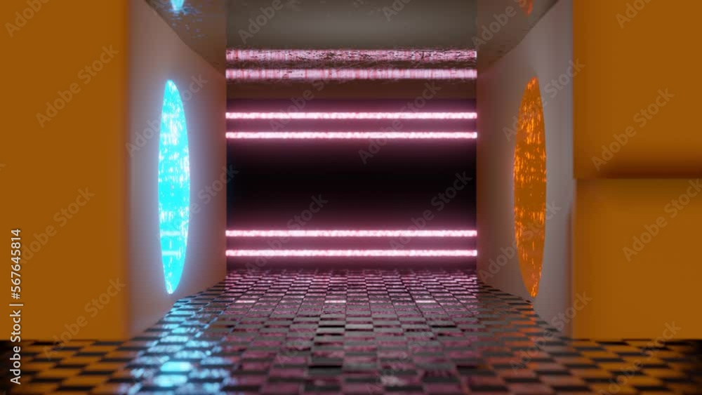 Poster looped abstract animated background.two tunnels opposite each other. 3d render