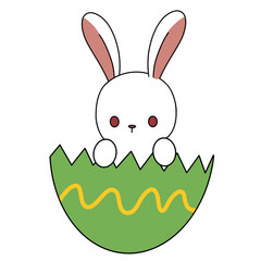Rabbit sitting on an Easter egg color illustration.
