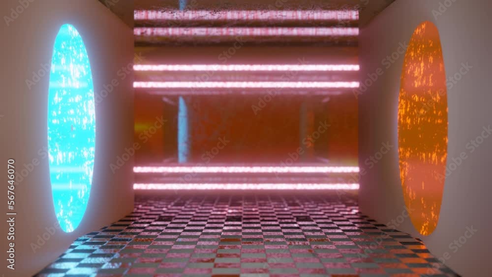 Poster looped abstract animated background.two tunnels opposite each other. 3d render