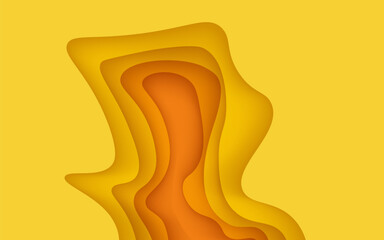 Multi layers yellow color texture 3D papercut layers in gradient vector banner. Abstract paper cut art background design for website template. Topography map concept or smooth origami paper cut