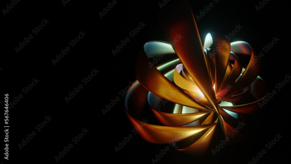 Poster looped abstract animated background moving petals around a sphere on a black background. 3d render