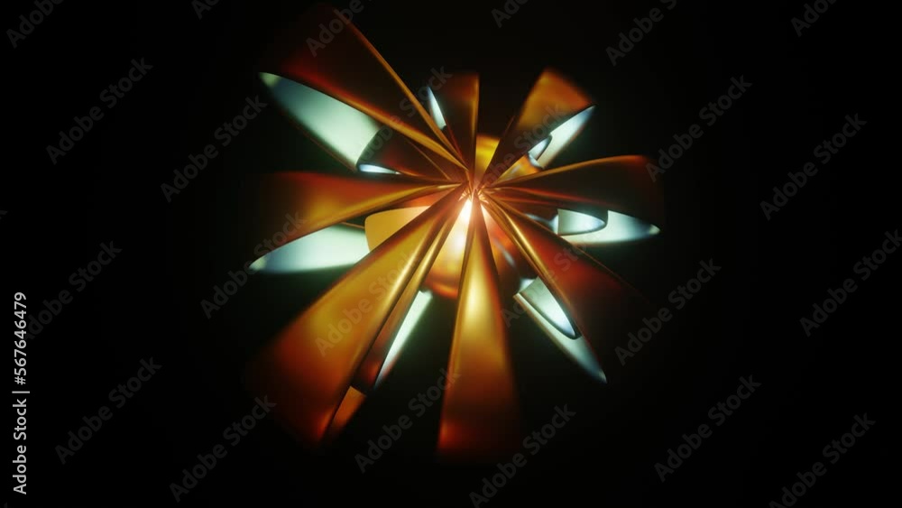 Poster looped abstract animated background moving petals around a sphere on a black background. 3d render