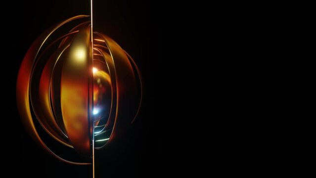 looped abstract animated background moving petals around a sphere on a black background. 3d render