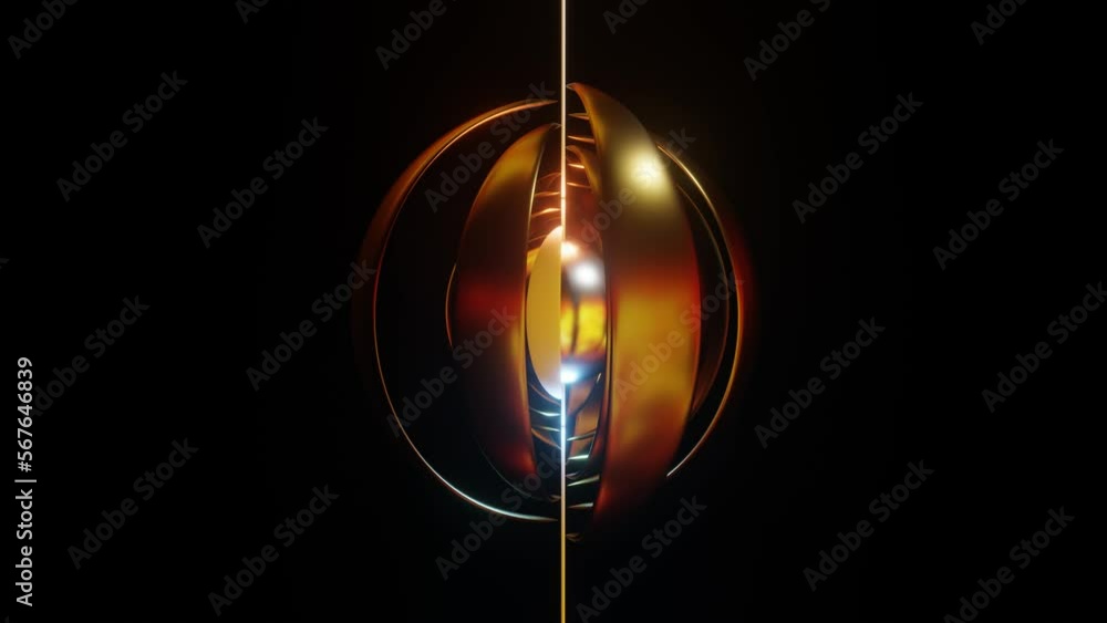Poster looped abstract animated background moving petals around a sphere on a black background. 3d render