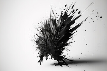 Black paint explosion on empty white background. Isolated abstract painting brush splash. Generative ai