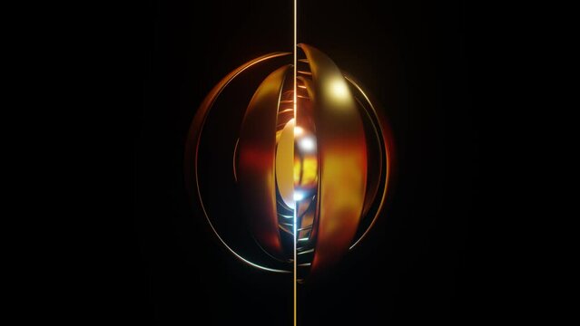 looped abstract animated background moving petals around a sphere on a black background. 3d render