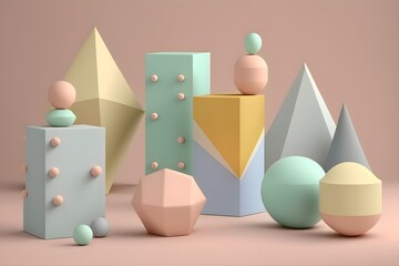 Variety of minimalist geometric shapes stacked created with Generative AI