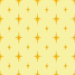 Seamless pattern with stars in yellow color. Cartoon, flat, vector