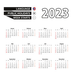 2023 calendar in Norwegian language, week starts from Sunday.