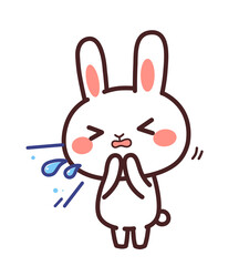 くしゃみをする兎のかわいいキャラクター　イラスト素材