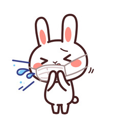 くしゃみをする兎のかわいいキャラクター　マスク　イラスト素材