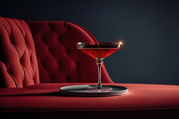 Red cocktail glass in a red luxury interior. Generative AI