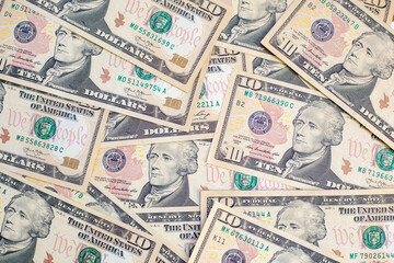 Group of money dollar banknotes arranged on dollar banknotes chaotic manner. Dollar banknotes isolated in a chaotic manner. Exchange money, Money, Cash and finances concept. Travel concept..