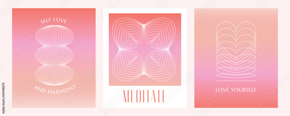 Aufkleber vector set of design elements and illustrations in simple minimalist linear style - self care and lo
