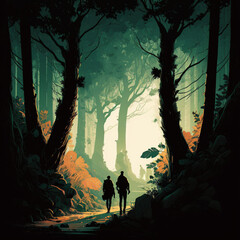 Two person in the forest