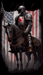 Naklejka premium American knight warrior, mediaval warrior dress american colors, generative ai