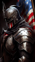 American knight warrior, mediaval warrior dress american colors, generative ai