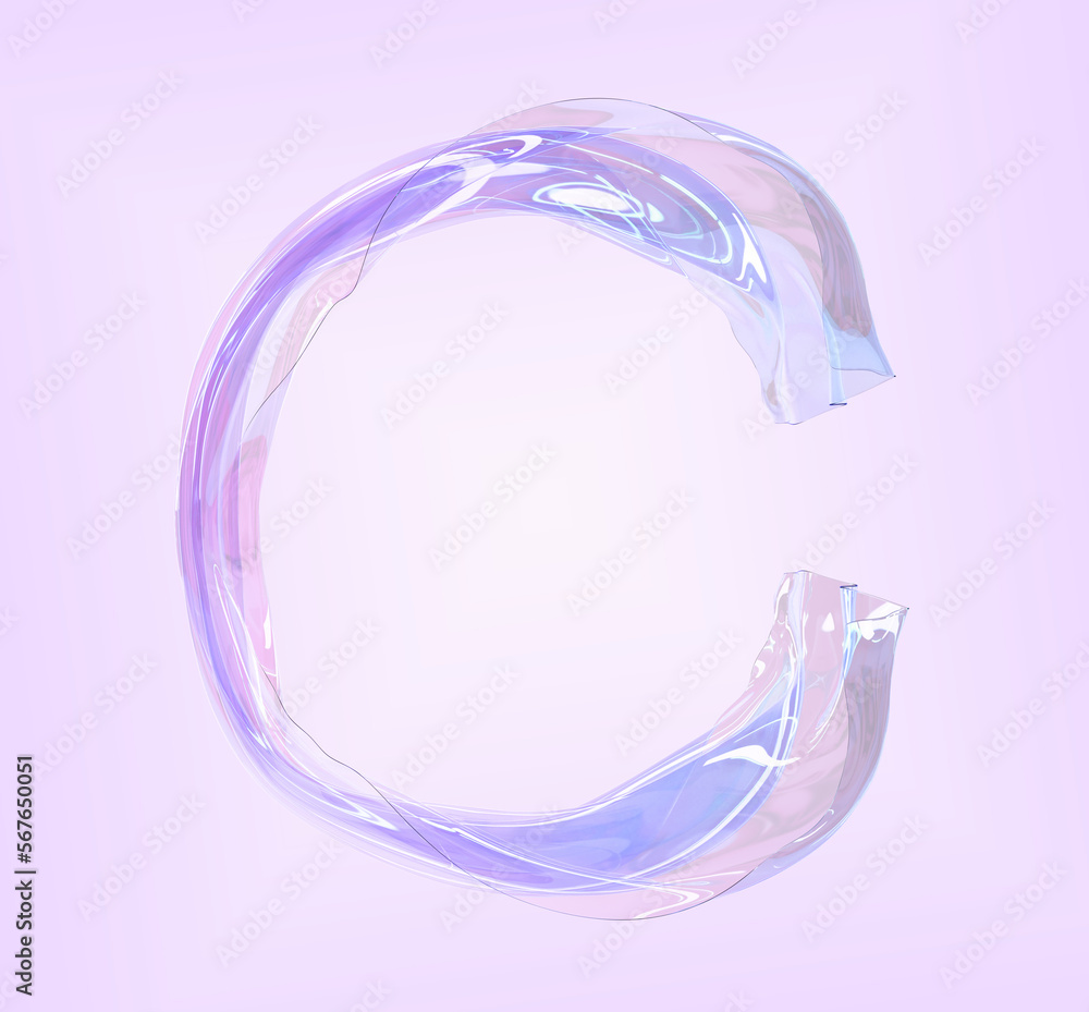 Aufkleber abstract circle frame of iridescent glass ribbon or water wave 3d render. holographic round shape wi