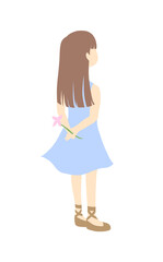 Back view of a girl wearing a light blue dress