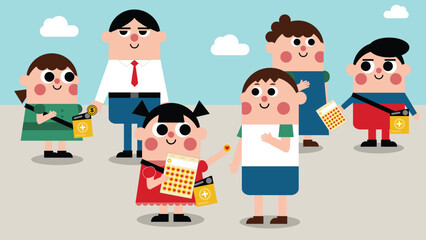 cute kids children volunteer work vector flat design character illustration