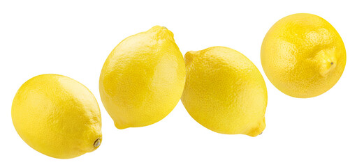 Flying delicious lemon fruits cut out